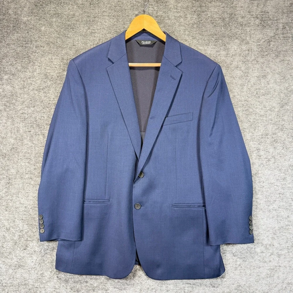 Jos A Bank TravelTech Blazer Men's 44R Blue Slim Fit Wool Mositure Wicking